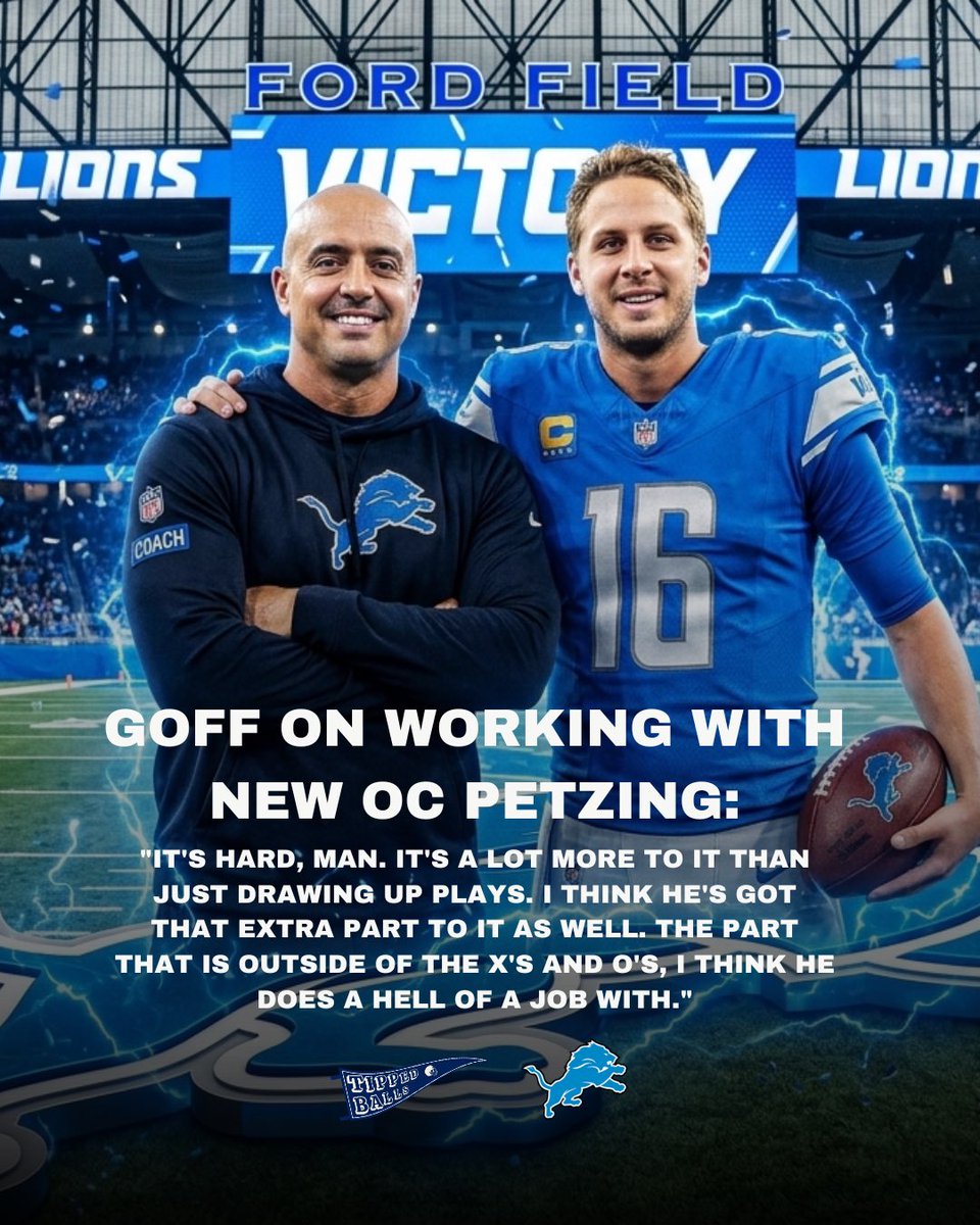 TippedBalls's tweet photo. Jared Goff sounded off on working with new Lions offensive coordinator Drew Petzing 🗣️

Will we see an improvement from Perzing in year one?

(via https://t.co/WoQXpwGec6)
.
.
.
#lions #goff #onepride https://t.co/fsQJvdaN0H