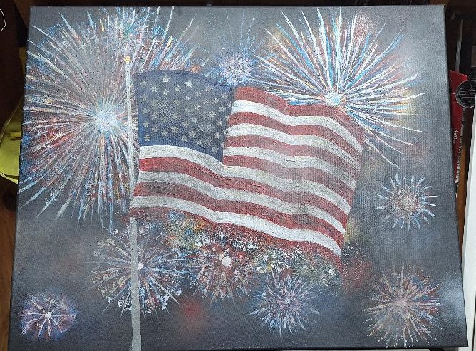 ThePatriotsPres's tweet photo. @foxandfriends I'm told you post different flags on Saturday and Sunday mornings.  This is a painting I just finished which celebrates our 250th Birthday https://t.co/DXQyQgeUeK
