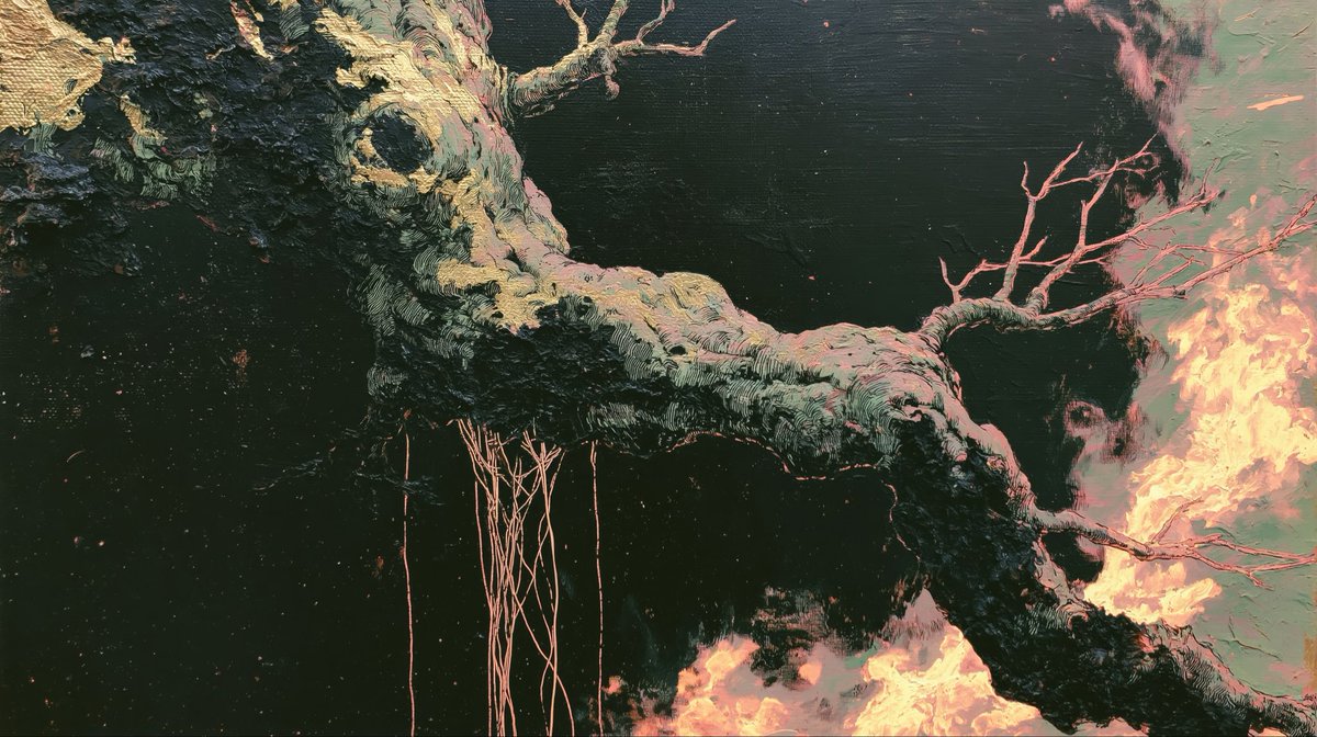 Kremhead's tweet photo. Fire and Light — Acrylic on Wood
This might be my favorite piece that my Midjourney profile has output to date. A “high-trust, low-instruction” prompt as perplexity put it.
Prompt in ALT
#midjourney #AIart #painting #srefblend https://t.co/8NWMVv06Ew