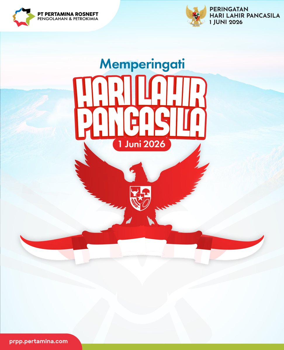pt_prpp's tweet photo. Selamat Hari Lahir Pancasila 1 Juni 2026! Mari jadikan nilai-nilai luhur Pancasila sebagai kompas kehidupan dan pemersatu bangsa.

#PertaminaRosneft #PTPRPP #Pertamina #Rosneft #Petrokimia #Indonesia #KilangTuban #GRRTuban #8thPRPP https://t.co/YBJCX8A08S