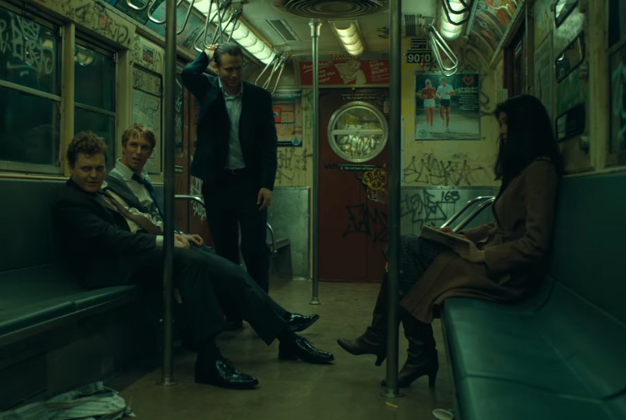 WurzelRoot's tweet photo. i really can't get over that The Joker movie showed 3 train harassers to be white bankers. Like thats so fucking hilarious. Did they put up all the graffiti on the walls too? Such a classic New York City experience to get on the subway and be menaced by white finance bros. https://t.co/zre8GFyKIj