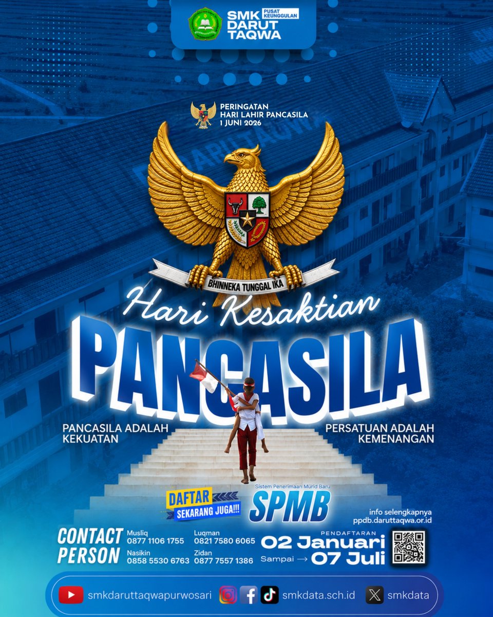 smkdata's tweet photo. SMK Darut Taqwa mengucapkan Selamat Hari Lahir Pancasila. Mari terus menjaga persatuan demi Indonesia maju. 🇮🇩 https://t.co/Dbh0zs3kvg