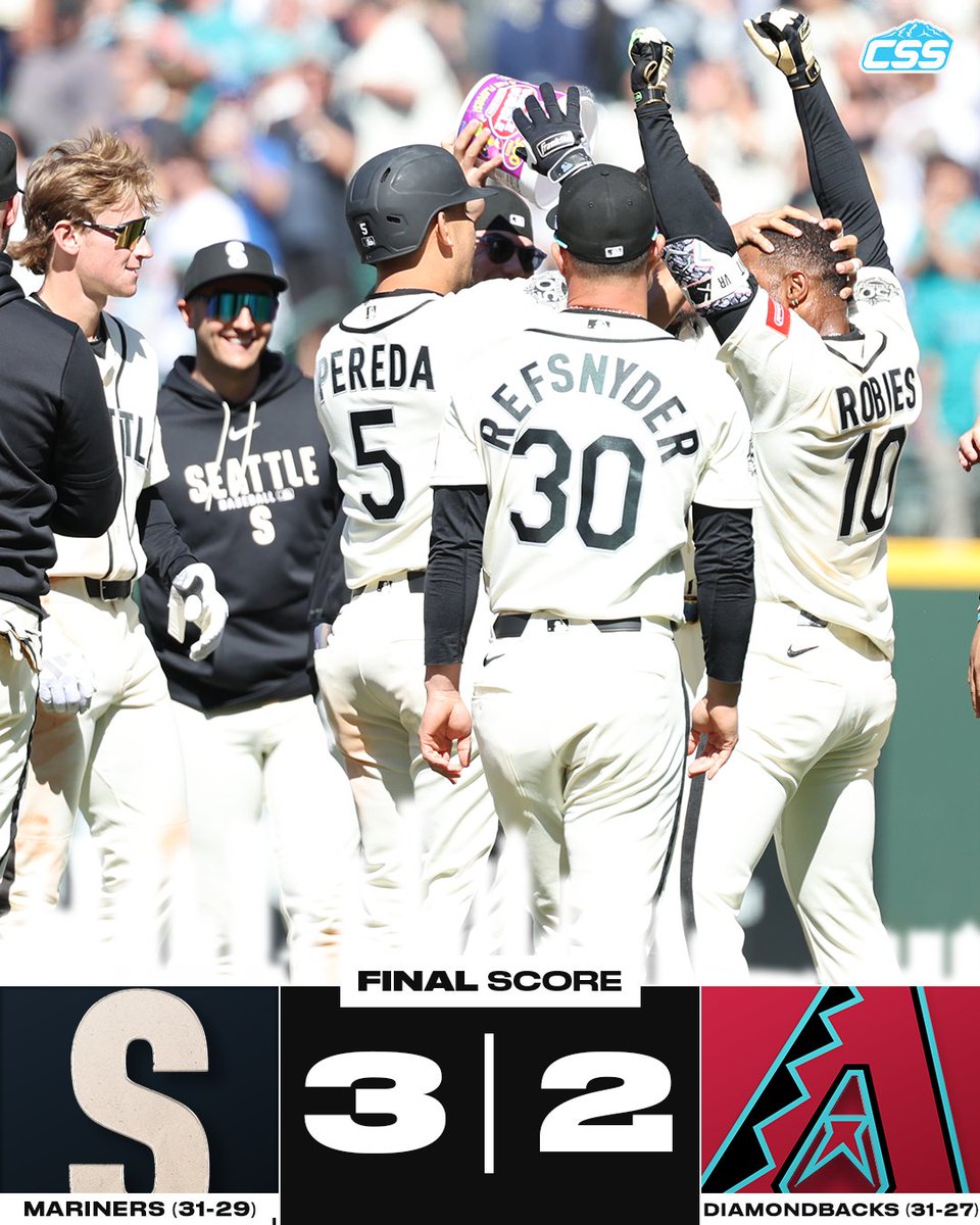 CirclingSports's tweet photo. FINAL: @MARINERS WIN! The Mariners complete a sweep of the @Dbacks with their second walk off in three games, as the piggyback situation is solid again while homers by Young and Canzone are the offense before Robles wins it.

Photo by @bgrdq77

#TridentsUp #SeattleMariners #MLB https://t.co/Eu2KVxCBT7