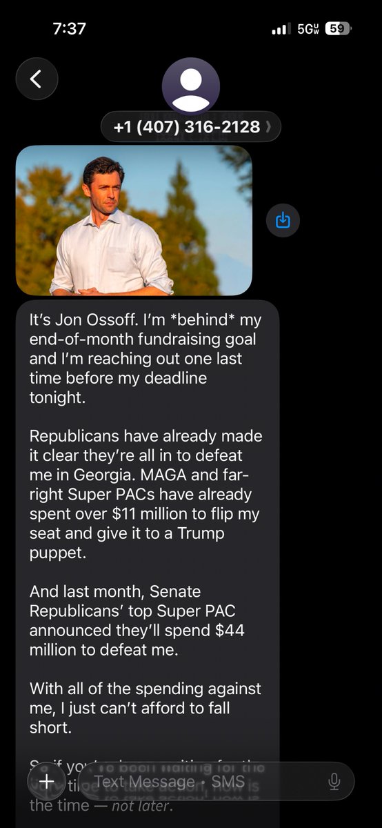gemtress2's tweet photo. @ossoff @FEC @BrianKempGA @BradForGASOS 

WHY THE HECK AM I being contacted by a candidate for donations in GA?!?! 
I’ve never lived in GA. I’m not even registered a democrat! 

I want to know, how did you get my number, do you have me registered in the state of GA?! https://t.co/I3imdAJLB9