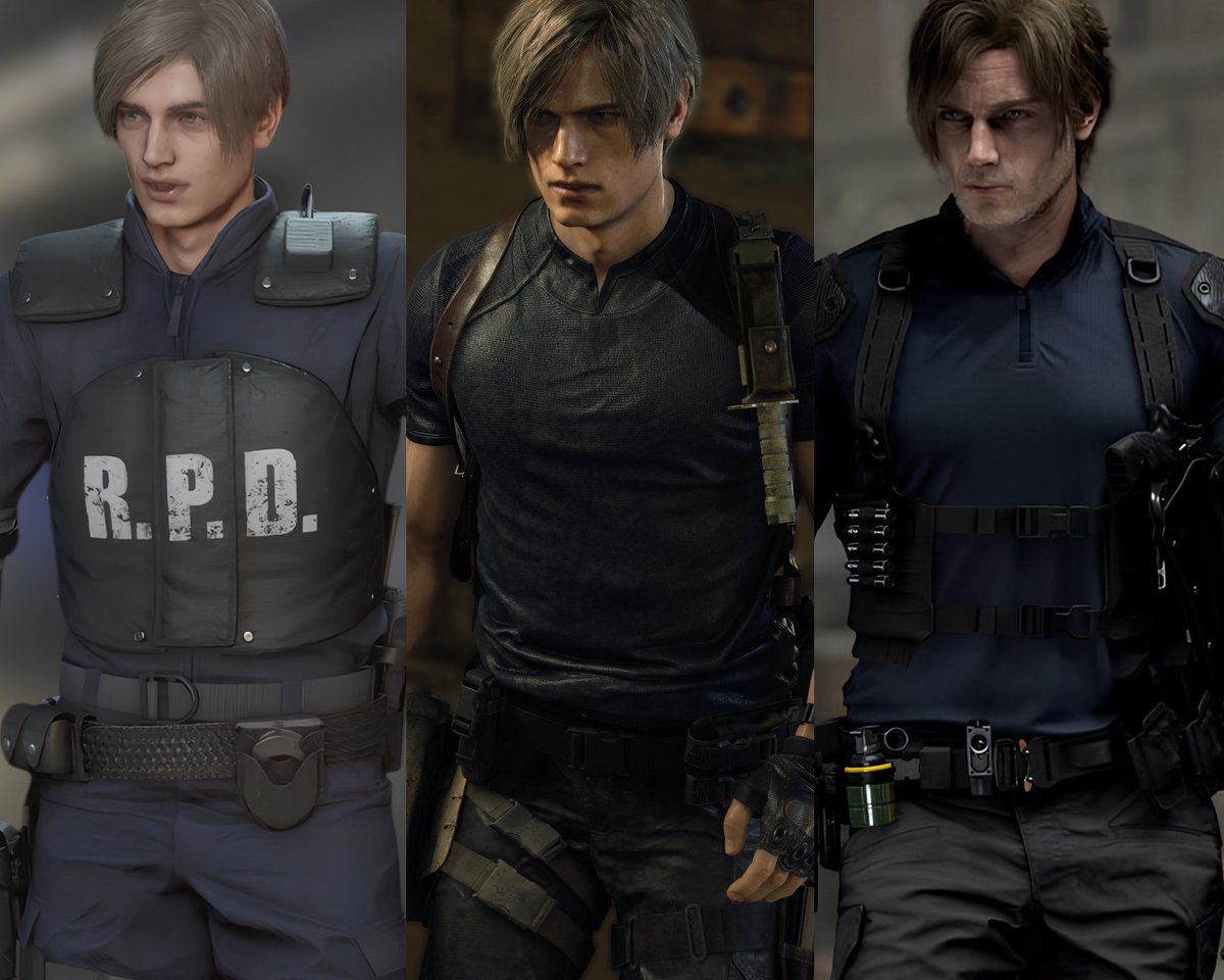 jayfknkennedy's tweet photo. Logically I know its to keep his appearance recognizable through the series, but I love how it implies leon kept the same hairstyle for 28 years straight. There is so many things going wrong in Leon's life, but his soft pettable side part is not one of them https://t.co/F2ZPK4t1mE