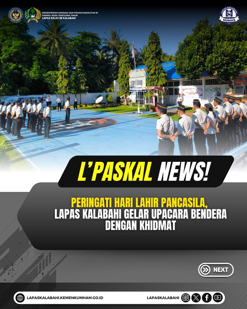 LapasKalabahi's tweet photo. Peringati Hari Lahir Pancasila, Lapas Kalabahi Gelar Upacara Bendera dengan Khidmat

Selengkapnya:
https://t.co/B3ATuuFB2g

#LapasKalabahi
#Kemenimipas
#AlwaysTheBest
~ KanwilDitjenpasNTT https://t.co/sn3Y7EObQe