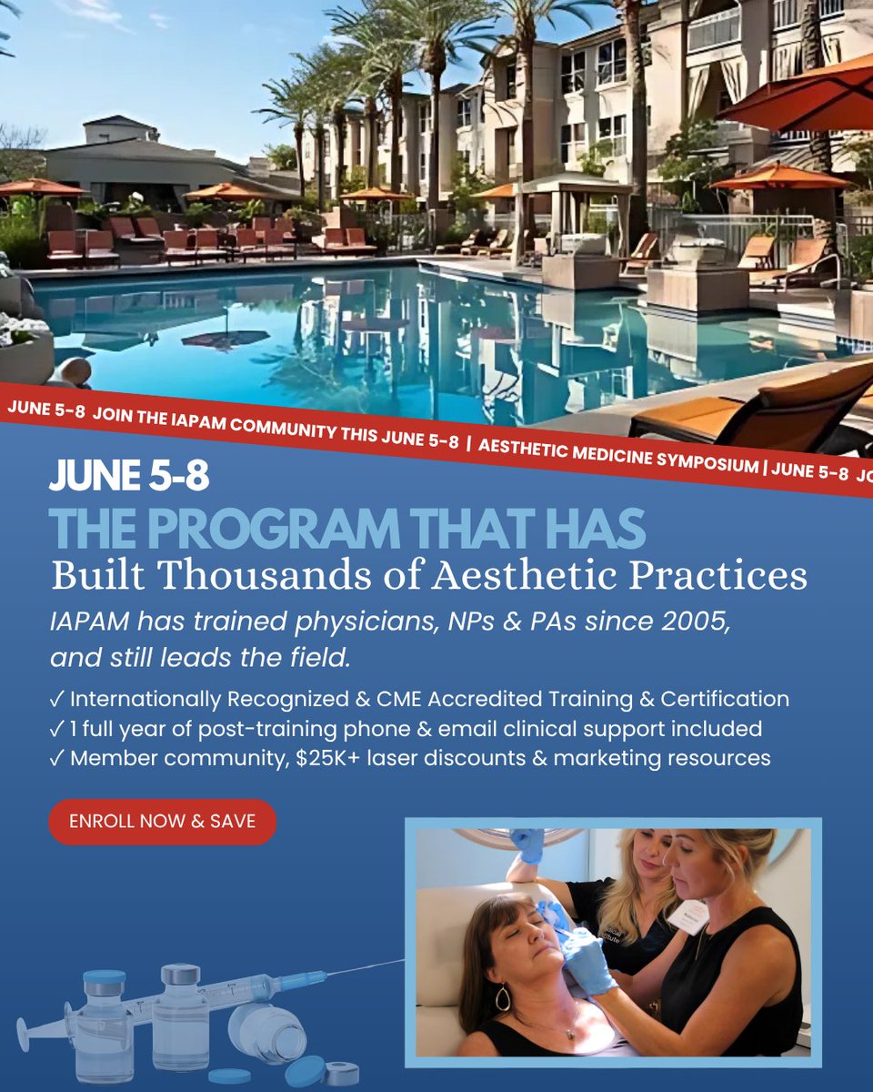 IAPAM's tweet photo. Join IAPAM June 5–8 for the Aesthetic Medicine Symposium—the program that has helped build thousands of aesthetic practices since 2005. https://t.co/vUI9M5p3n9
