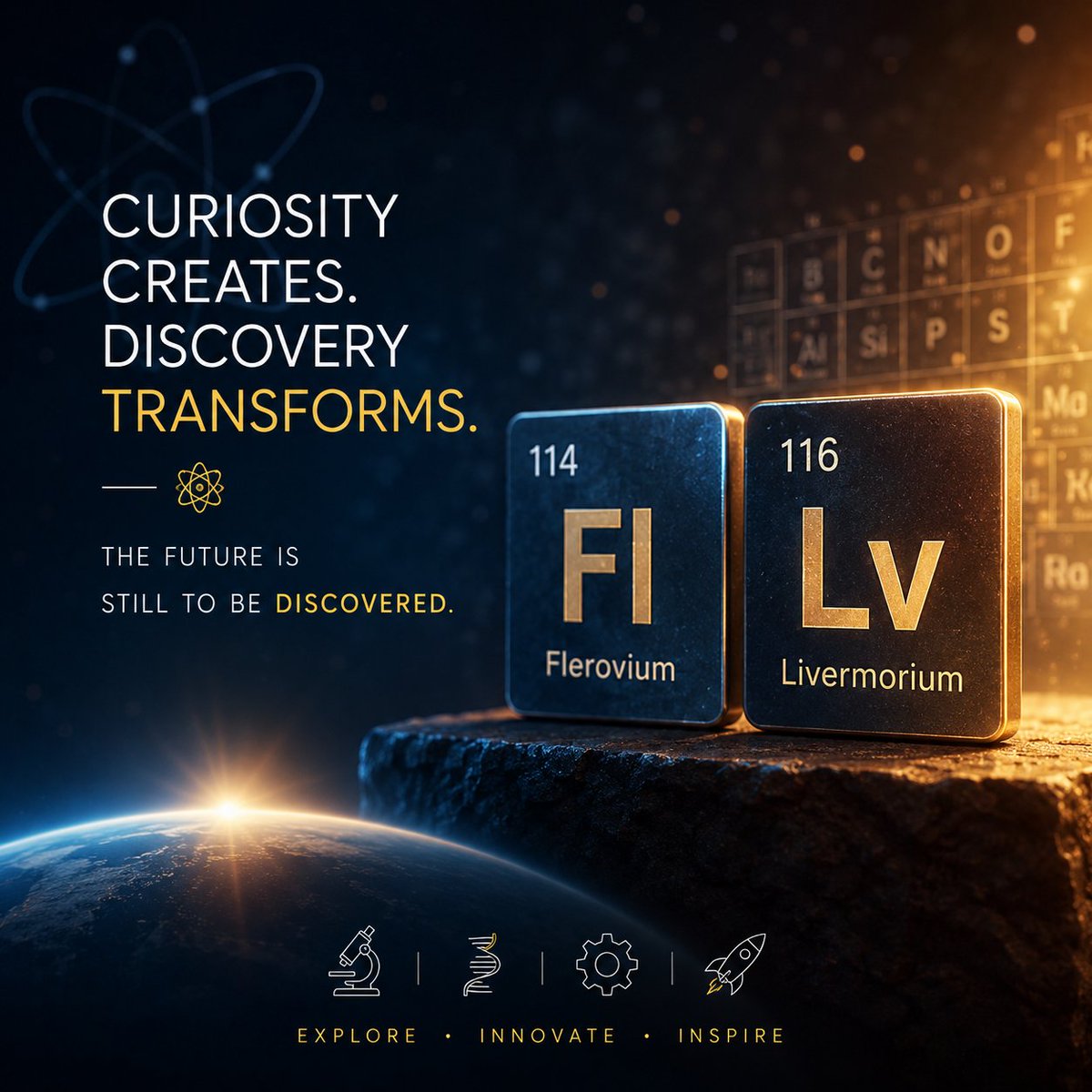 narottamsahoo's tweet photo. On June 1, 2011, the Periodic Table welcomed two new members - #Flerovium and #Livermorium - marking another milestone in #humanity’s quest to unravel the #mysteries of #matter.

Their addition was more than a scientific achievement; it was a powerful reflection of human #curiosity, #perseverance, and #imagination.

Every new element discovered expands not only the #PeriodicTable but also the horizons of knowledge itself.

#Science reminds us that the unknown is not a barrier - it is an invitation. #STEM is not merely the study of what exists; it is the journey of envisioning, exploring, and creating what has never existed before.