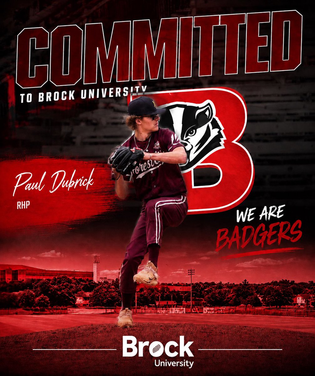 Dubrickbaseball's tweet photo. COMMITMENT ALERT🚨

I am extremely excited and thankful to announce my commitment to Brock University to continue my athletic and academic journeys. Thank you to my family, coaches, teammates and the @London_Badgers. I want to thank @FDR_75 for gifting me an opportunity at Brock. https://t.co/2yUIi1DLOn