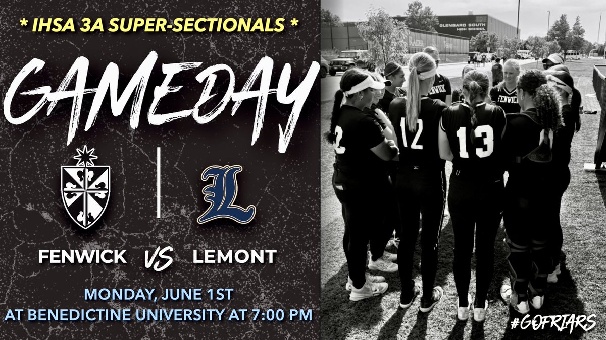 FriarSoftball's tweet photo. GameDay tomorrow, Monday June 1st at 7:00pm‼️🚨🫵🏽🚗🥎Super-Sectional at Benedictine University. Officially kicking off the summer with a bang💥🔥

Everything earned. Nothing promised. Play free, stay connected, and compete for every inch of it.

Bring the fire. Hold the line🤘🏽🤘🏽
#FriarPride 🔥🥎 #ForCarlin #ForEachOther @FenwickAD