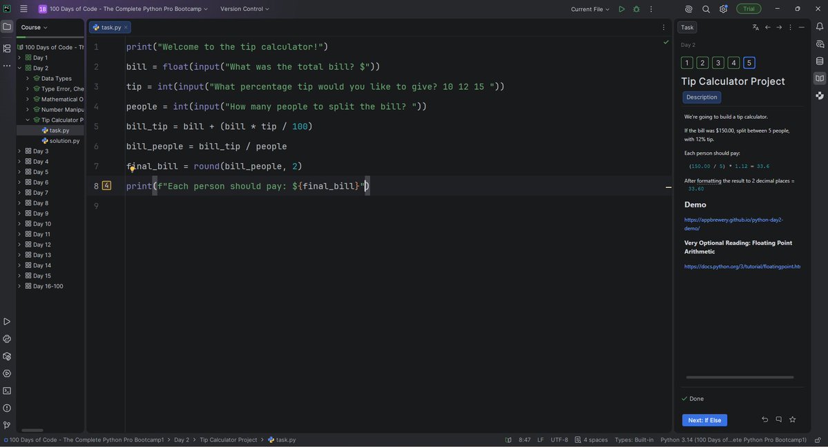FutureBuzzX's tweet photo. Finished my Day 2 - Tip Calculator project for #100DaysOfCode
✌️✌️ https://t.co/f1pRYi4GEM