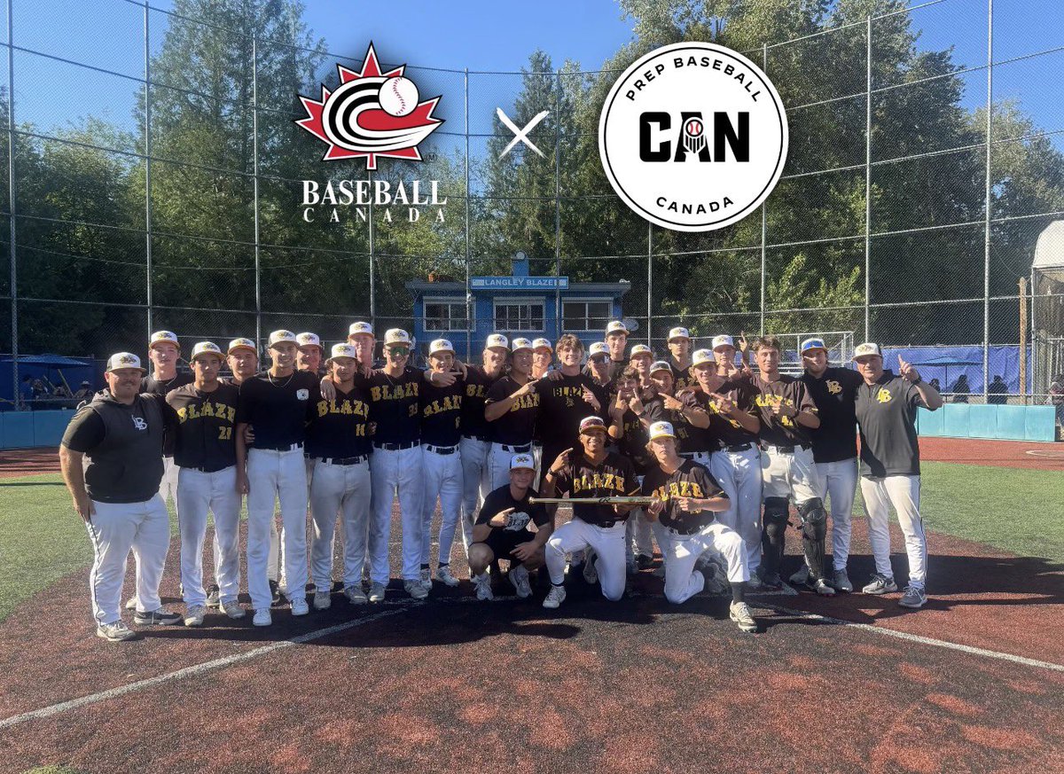 PrepBaseballBC's tweet photo. 𝐓𝐡𝐞 𝐁𝐥𝐚𝐳𝐞 𝐚𝐫𝐞 𝐐𝐮𝐚𝐥𝐢𝐟𝐢𝐞𝐫 𝐂𝐡𝐚𝐦𝐩𝐢𝐨𝐧𝐬‼️

Pich and Rabie-Jones combine to throw a shutout while big swings from Leah, Moore, Dolphin, and Bestebroer propel the @Langleyblaze to victory in the Road To Okotoks Qualifier Championship. 

@baseballcanada | #TheRoadToOkotoks