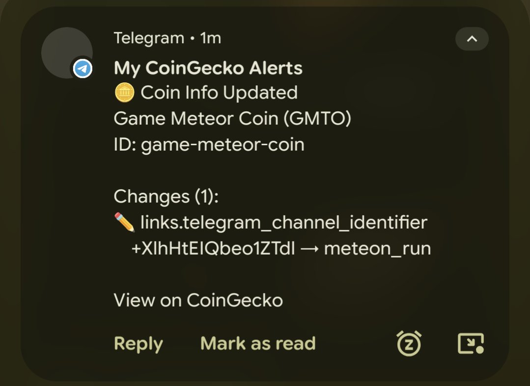 sooneggg's tweet photo. Built a simple TG bot with the all new CoinGecko API Webhooks, to keep track of key events and updates on @coingecko platform: security notice, coins listed in a category, contract address migration and changes, etc.

#BuildWithCoinGecko https://t.co/bZl5AXdgvu