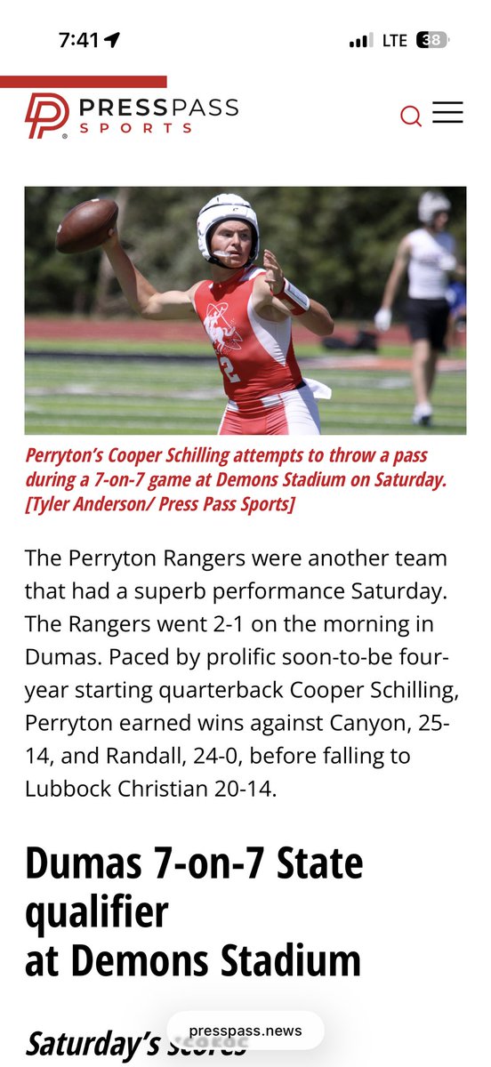 schilling_coop's tweet photo. Had a great day in Dumas for some 7on7 action. Thank you @PressPassSports  and @KaleSteed for the recognition. Always great to catch up with Kale! 
@PerrytonFB @Perryton_ath @Perryton_HC https://t.co/19PkaIBbwj