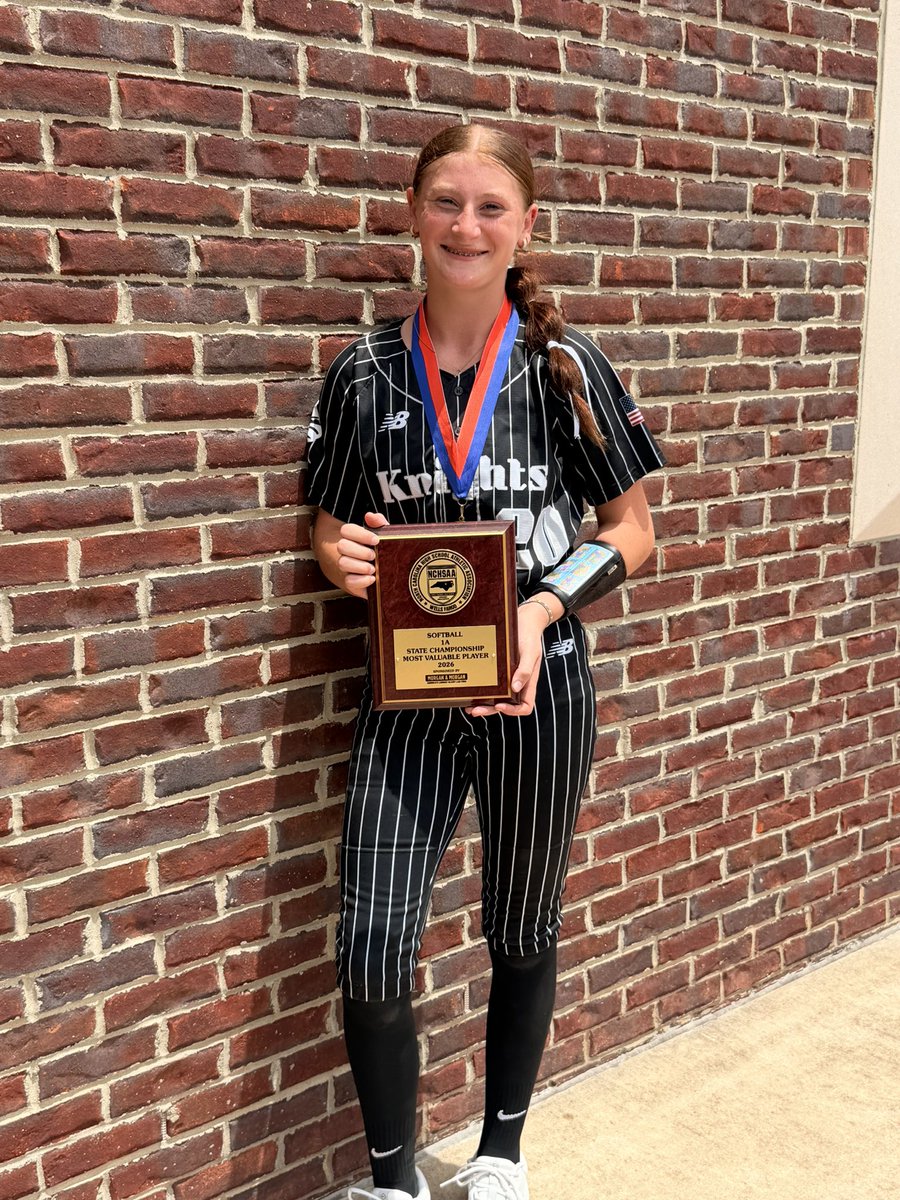 ellanelms2029's tweet photo. Freshman season complete. 🖤🥎
✔️ NCHSAA 1A State Champion ✔️ NCHSAA 1A State MVP
Pitching: 21-0 | 0.29 ERA | 228 K 6 No-Hitters | 3 Perfect Games
Hitting: .509 BA | .562 OBP | .825 SLG | 19 RBI

None of this happens without my teammates, coaches, family, school, and community. Thankful for every opportunity, every lesson, and every person who poured into me this season.
The trophy is special. The people are what made it possible.
A State Championship chapter closes. The summer travel season begins. Time to keep building. 🥎💪
Back to work.
#2029RHP #StateChampions #Softball #SummerBall #MoreToDo
@LadyKnightCoach @NationalsBatts @PrepSoftball @DrivelineSB @RMichaelShuler @Brandon14Carr @SoftballDown @asheville @T_Batts3 @themaineventsb @MaxPreps @LineDsoftball