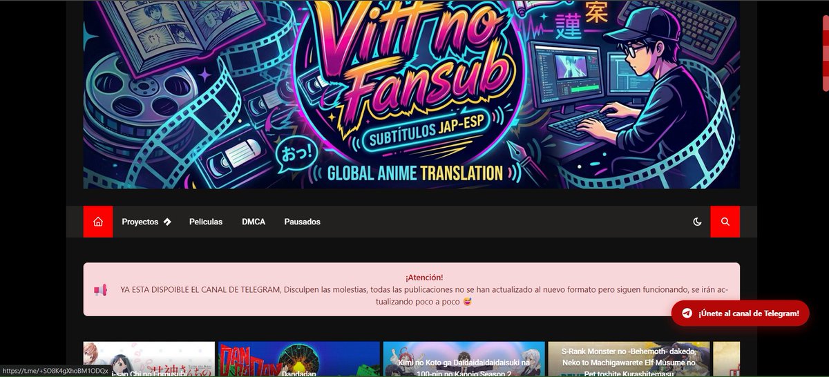 VittnoFansub's tweet photo. Tambien en el Blog donde publico los animes acabo de agregar un boton flotante para que se unan al canal de telegram😎 https://t.co/YuaxtwqZzf