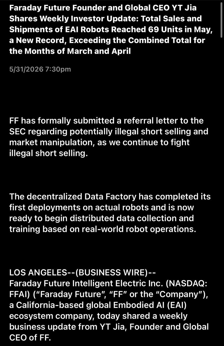 TT_stocks_'s tweet photo. $FFAI holy shit I didn’t see this news tonight this is 🔥 🔥 🔥 🔥 🔥 

Scaling robot shipments drastically here and also reiterating the fight to stop illegal short selling.

Glad I entered calls and shares Friday! https://t.co/1AHseAZkzL