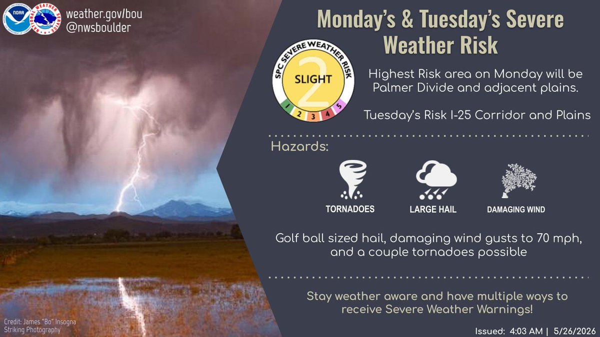 Potential for a few severe storms both Monday and Tuesday afternoon ...