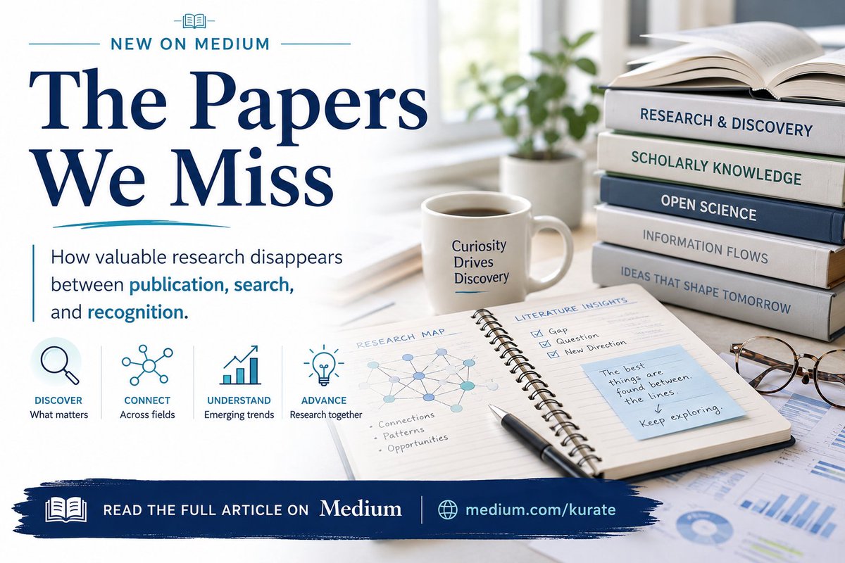 KurateOrg's tweet photo. Please check our latest article on Medium:

“The Papers We Miss”

A reflection on how valuable research can disappear between publication, search, and recognition — and why paper discoverability now matters for researchers, institutions, and scholarly navigation.

https://t.co/UDHJxgB9vJ

#Research #AcademicPublishing #OpenScience #ScholarlyCommunication #ResearchDiscovery