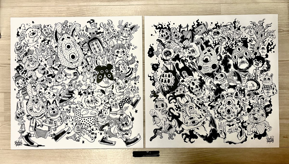 PATSAN_ART89's tweet photo. 70cm×70cmを対で2枚描けました✍️💫 https://t.co/paTaqTLJEF