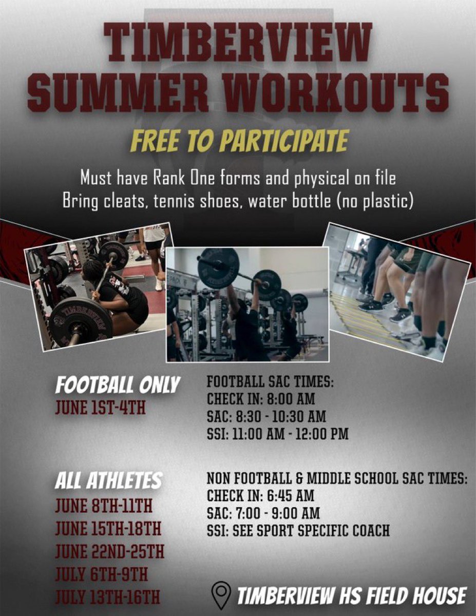 TimberviewXCTF's tweet photo. Summer Strength &amp; Conditioning Info
Start June 8th @ THS MAC 

Must have 26-27 RankOne forms done as well as current physical!! https://t.co/uGVi58Pj10