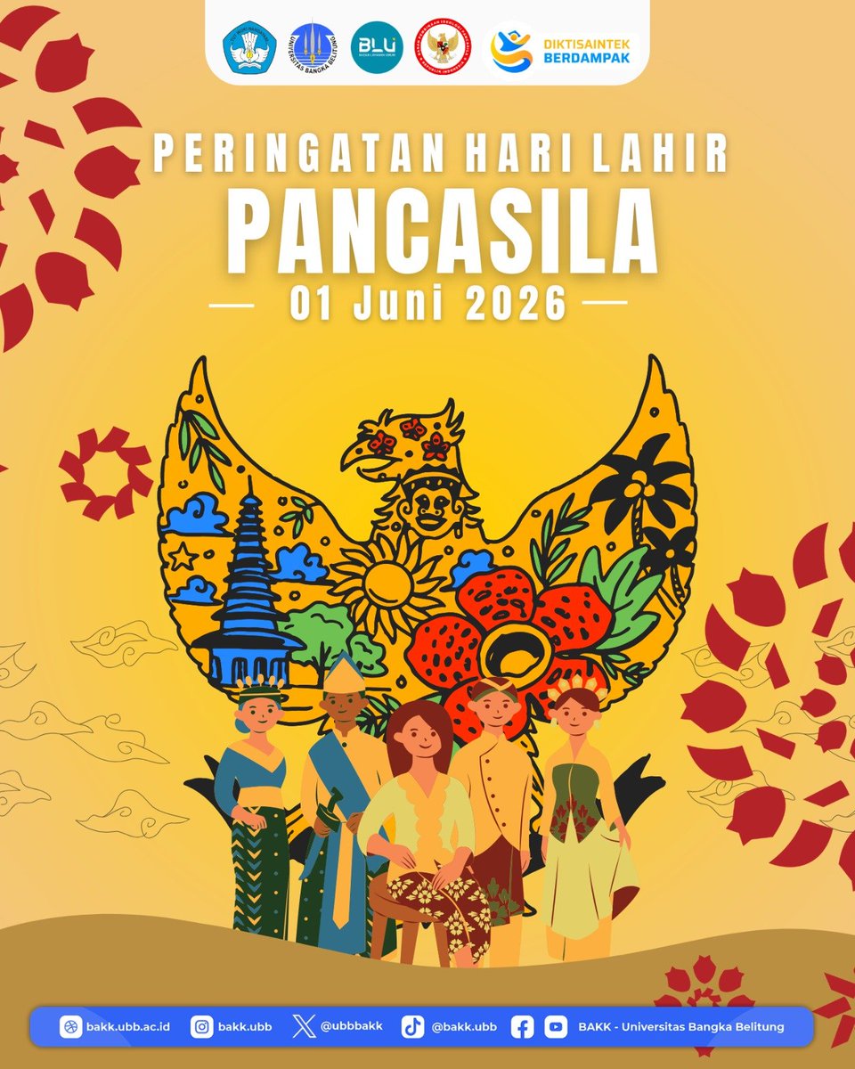 ubbbakk's tweet photo. 🇮🇩 Selamat Memperingati Hari Lahir Pancasila, 1 Juni 2026.

Mari jadikan nilai-nilai Pancasila sebagai pedoman dalam membangun Indonesia yang lebih maju, inklusif, dan berdaya saing.

"Bersatu dalam keberagaman, bergerak untuk Indonesia." https://t.co/43tWjXzvtP