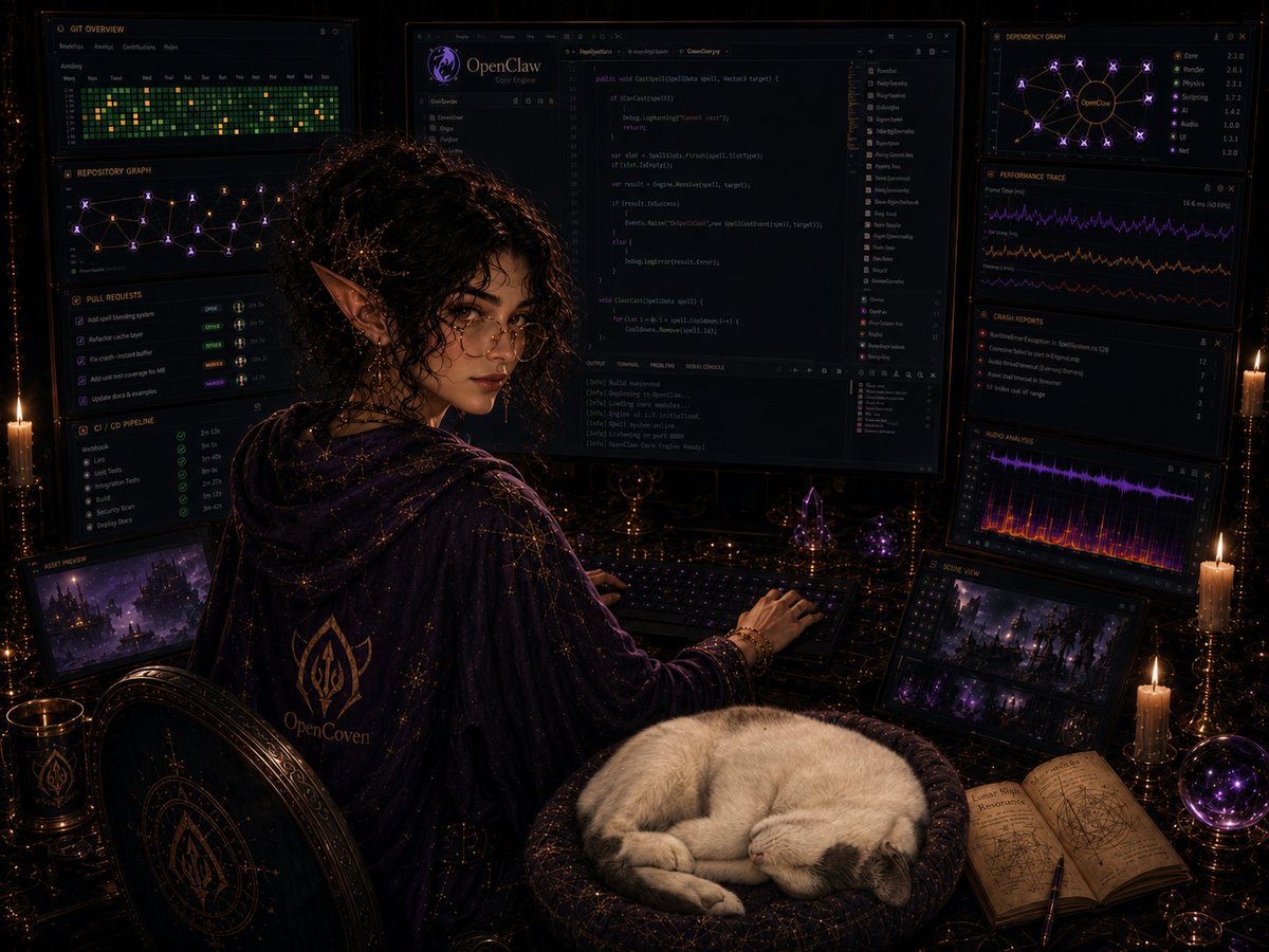 OpenCvn's tweet photo. 🕯️ Schedule Update
Weekly Open Coven is moving to Sundays at 22:00 CST. Same roundtable, same vibe — later in the evening 🌙

Cya Tonight ✨
- Welcome to the Coven
- How to: Provide Feedback
- Public Roadmap and Changelog
- Coven Cave Desktop