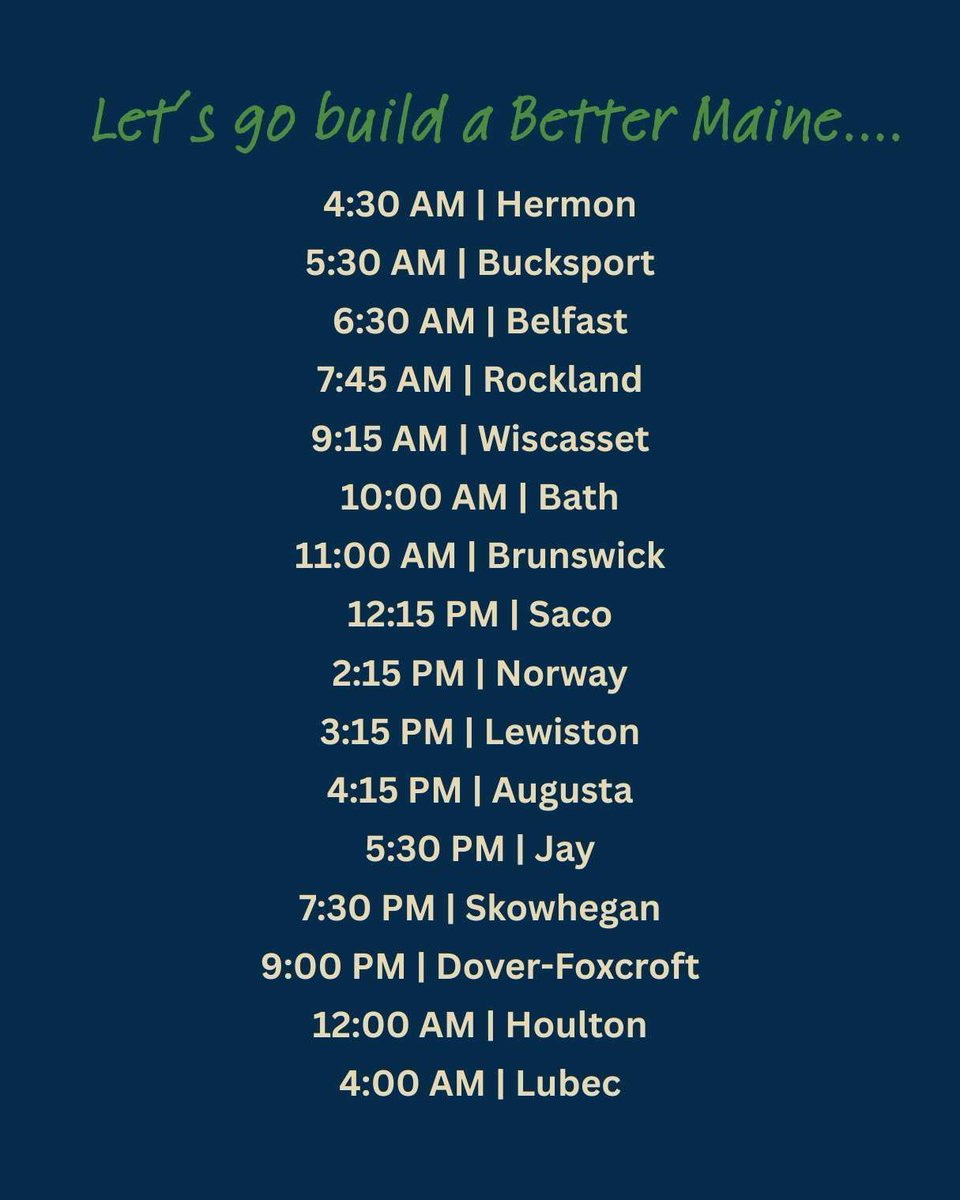 anguskingiii's tweet photo. 16 counties. 24 hours. Starting bright and early.
The Build a Better ME Tour will go live at 4:30am. Follow along.
#buildabettermaine #Maine2026 #AngusforGovernor https://t.co/3acdYs27RI