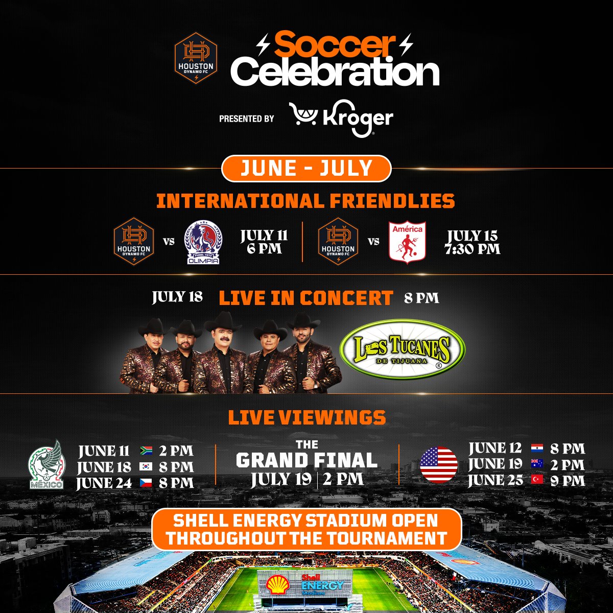 Mix965Houston's tweet photo. Your summer plans = Shell Energy Stadium ⚽☀️
International matchups, live viewings, music &amp; more! Don’t miss the Houston Dynamo Soccer Celebration presented by Kroger - Houston’s home for the world’s game 🌍🔥 https://t.co/wIAS17OtHx