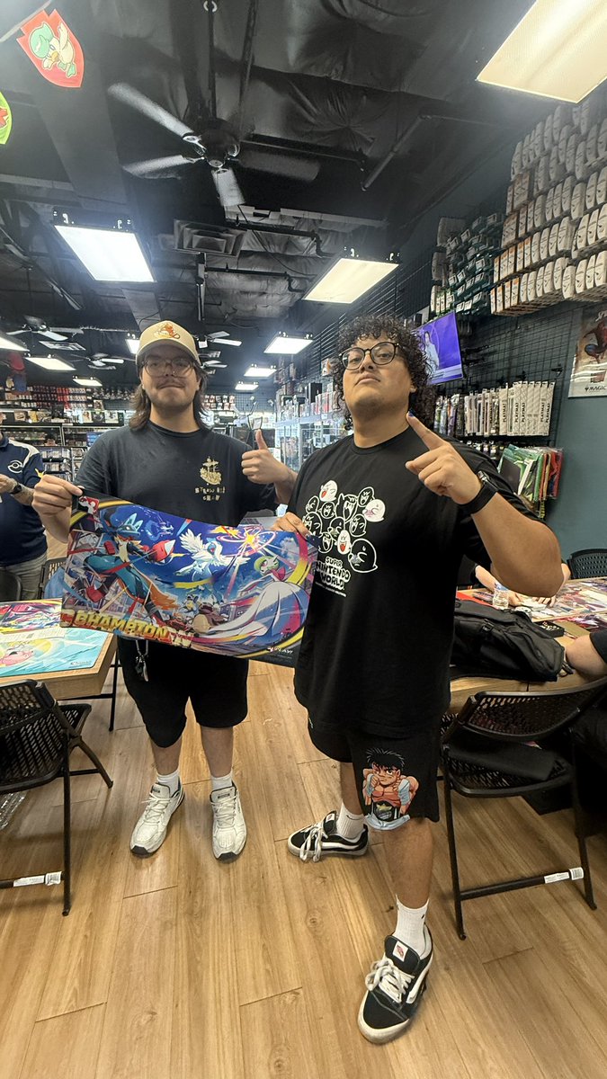 pmgBASS's tweet photo. The roommates took down the cup. Shoutout @aubluutcg for the worst 60 ever and for finals 
Prepped for the room and got blessed by the matchup gods 
+50 cp
+60 store credit
+ half of a Lucario mat https://t.co/Rn7IJE8X2g