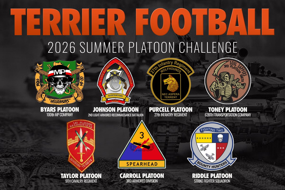 CoachBradLutz's tweet photo. This week begins our annual Terrier Football Summer Platoon Challenge. Every WORKOUT, every PLAYER, every REP will matter. Compete and Win! https://t.co/CnXAfLnIb7
