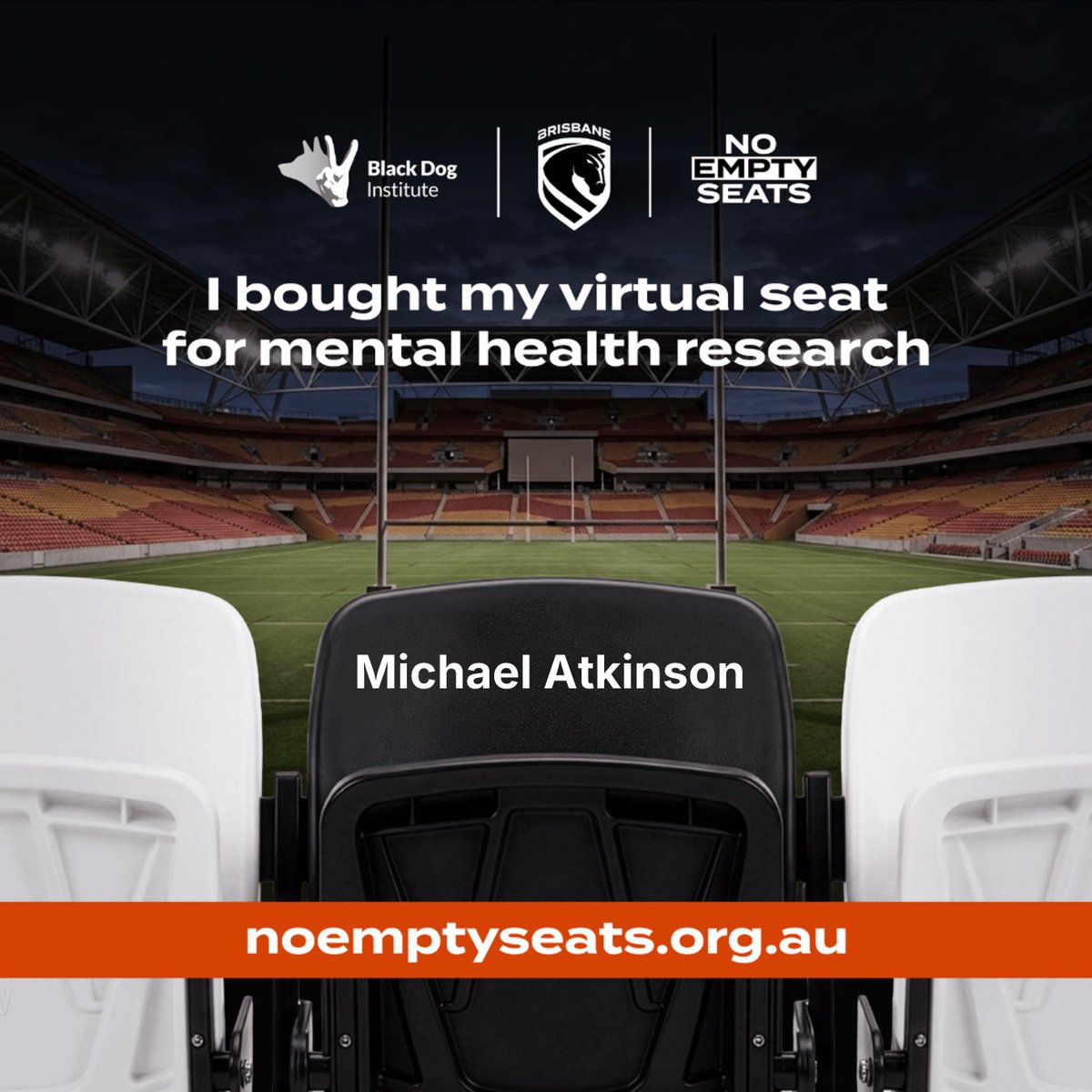 kinson88's tweet photo. Happy to support this incredible initiative from @brisbanebroncos &amp; @blackdoginst | #MentalHealth #NoEmptySeats https://t.co/ImjEU3D0oc