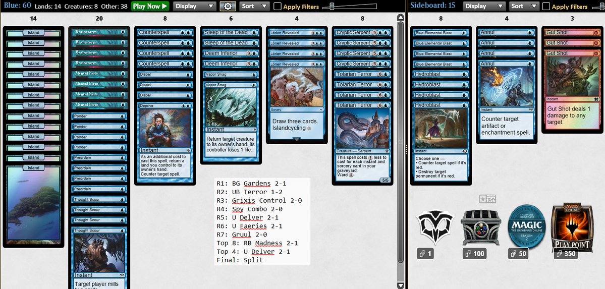 Luminati_mtg's tweet photo. Hi! Split the finals of the Pauper Challenge today with Turbo Terror, third top challenge in a row! This version is so good. I atach the list with pairings and a video of me practicing the turbo part yesterday.🐲⛈️ https://t.co/0VaUyA0B6T