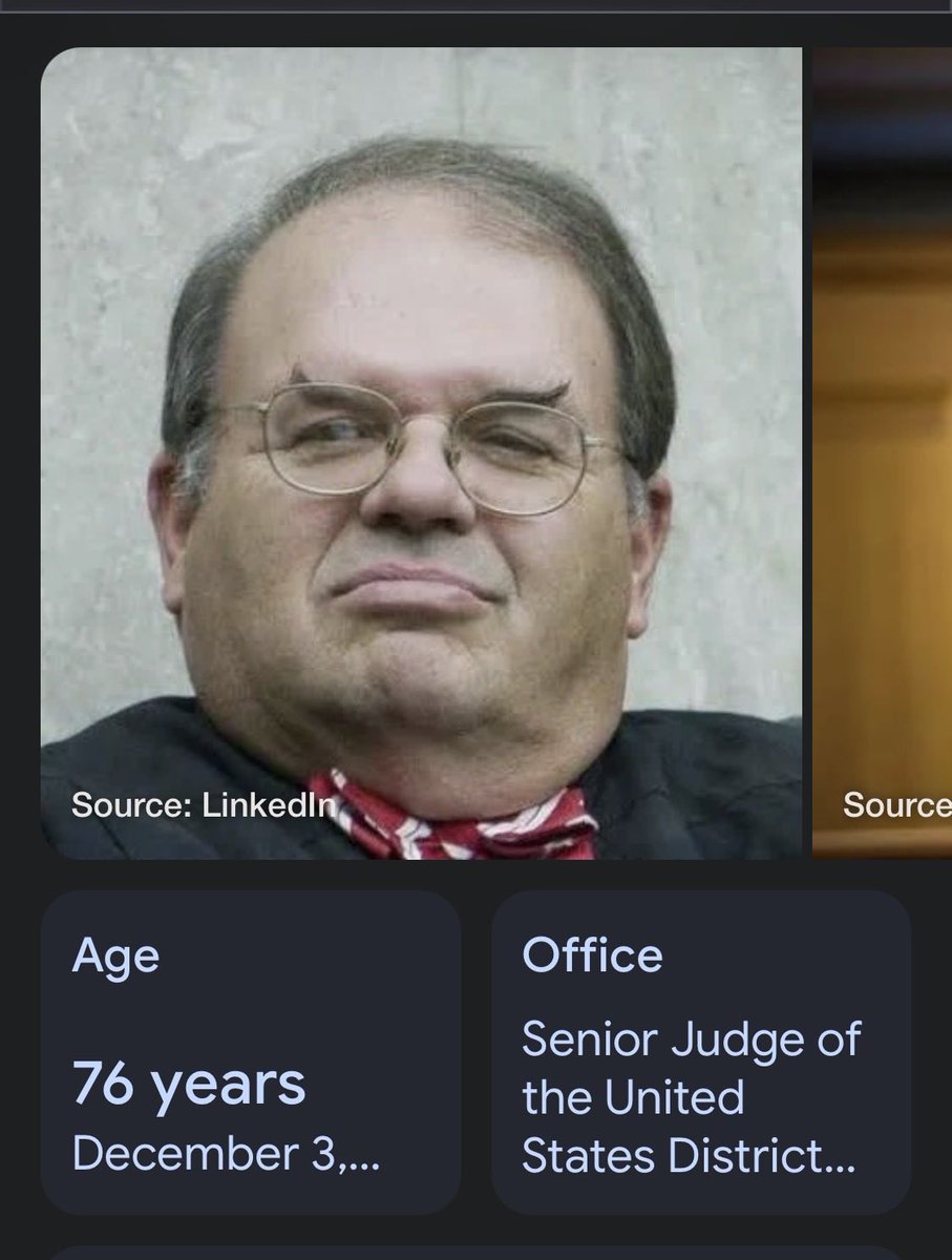 PearRound's tweet photo. This bloviating wind bag is the judge who stopped the ballroom!?! 

Why do we allow these judges to stay judges?

He isnt competent enough to trim his eyebrows properly or get a decent haircut. https://t.co/OM9UhNiOo9