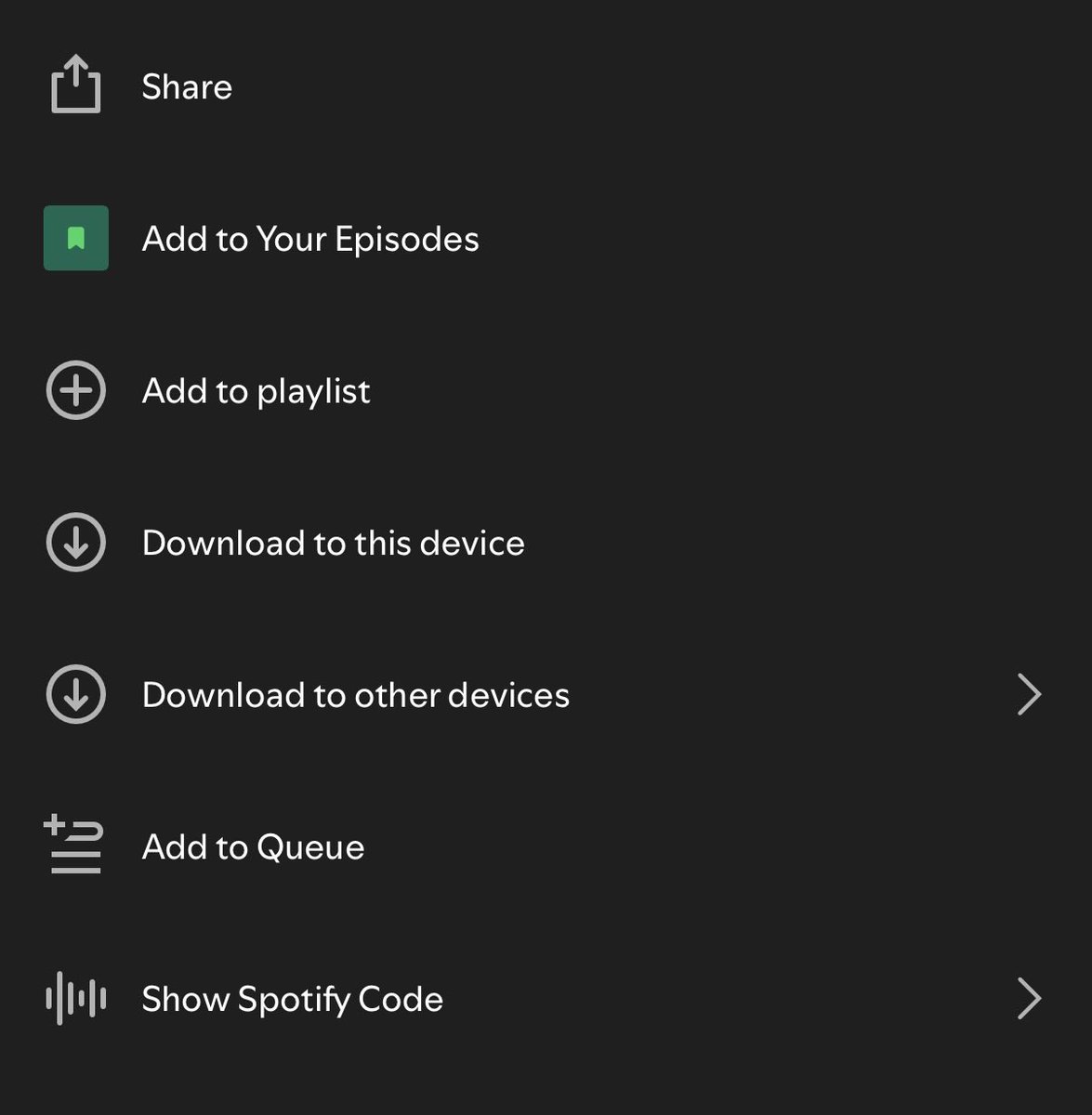 Seedy's tweet photo. Why did they remove the “Mark as Finished” button from this menu? 

@Spotify @SpotifyCares @SpotifyEng https://t.co/aVJkvGvM6m