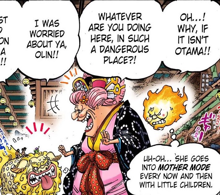 radiobuster's tweet photo. theres something so cute about  big mom going into "mother mode" with little kids. she is big Mom after all https://t.co/fEcrD8Zyl0