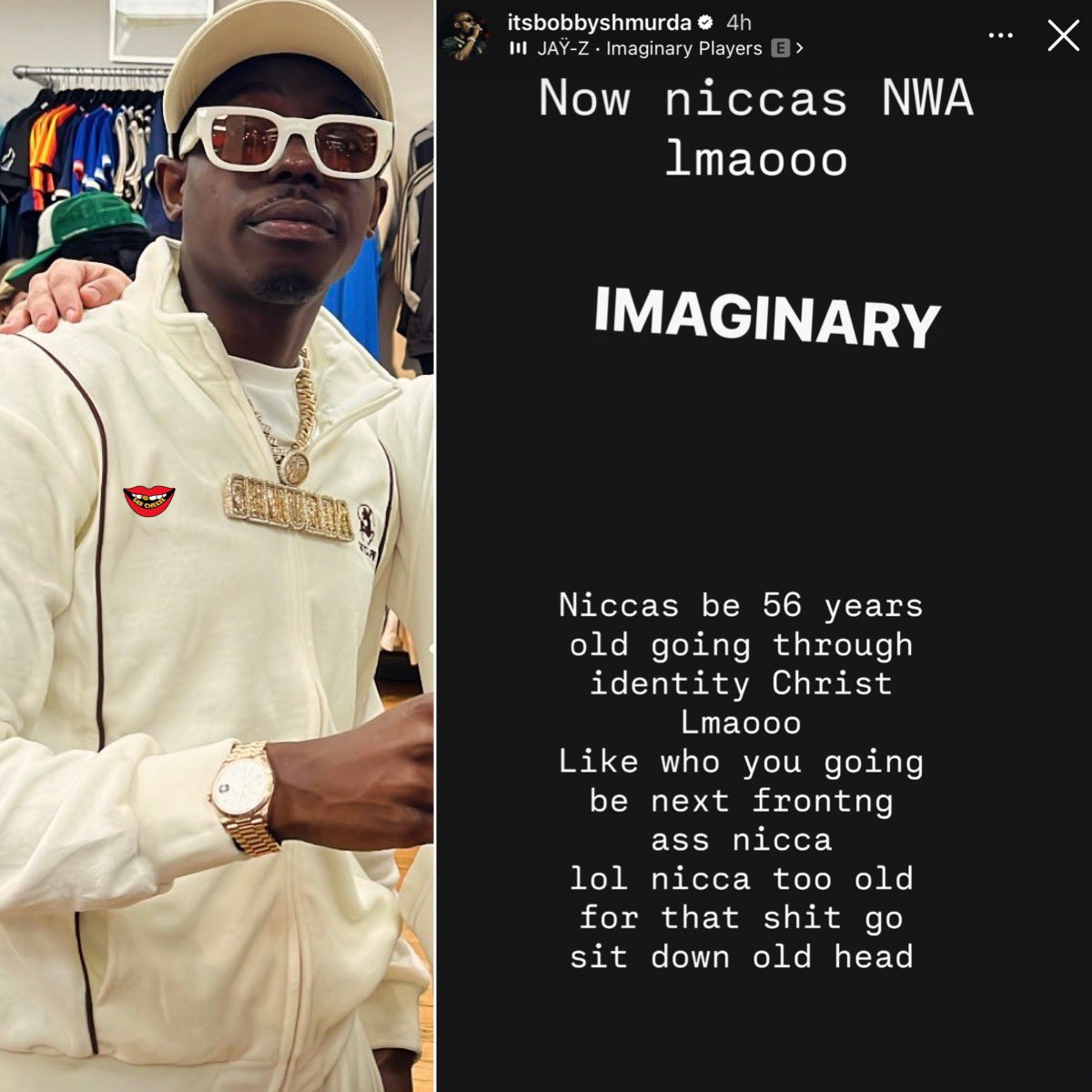 SaycheeseDGTL's tweet photo. Bobby Shmurda reacts to JayZ's freestyle:
“Niccas be 56 years old going through identity crisis” https://t.co/McMItJHaX4