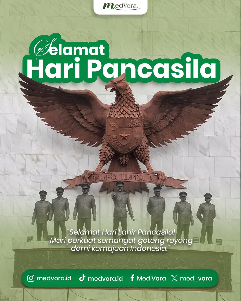 Med_Vora's tweet photo. 🇮🇩 Selamat Hari Lahir Pancasila 🇮🇩

Haii VorAll 👋🌱

1 Juni menjadi momentum untuk mengingat kembali nilai-nilai luhur yang menjadi dasar bangsa Indonesia. 

#Medvora #HariLahirPancasila #1Juni #Pancasila #Indonesia #BhinnekaTunggalIka #IndonesiaEmas2045 https://t.co/Kefo9EX8jb