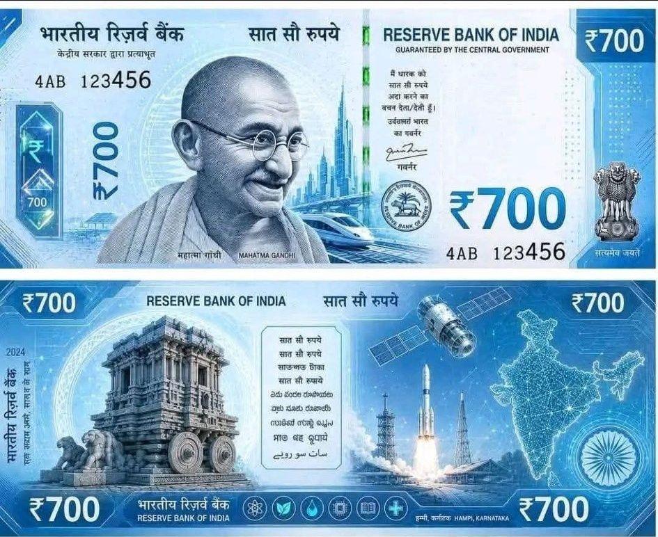 vijend380's tweet photo. रिजर्व बैंक ऑफ इंडिया भारतीय नोट बदलने की तैयारी कर रही है ? 
क्या रिजर्व बैंक ऑफ इंडिया भारतीय नोटों में बदलाव करने वाली है? 🤔 इन 700 रुपये के नए नोटों को देखकर तो यही लगता है! 😮 क्या आप इन नए डिज़ाइन के लिए उत्साहित हैं? 💰 #RBI #IndianCurrency https://t.co/KUI6zJpKIl