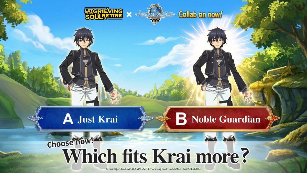asobimo_en's tweet photo. [ #LetThisGrievingSoulRetire × #Toram Collab Survey ]
(｡･ω･)ﾉﾞWhich side are you on, pom?

Which fits Krai more, pom?

👈 "He's just Krai!" choose [LEFT]
👉 "He's a Noble Guardian!" choose [RIGHT]

Tell us in the replies, pom! 
（If you picked "RIGHT," you might just get along with Tino, pom...!）

#Collab