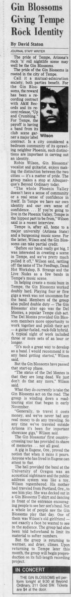 GBsArchives's tweet photo. GBs Sunday Read: "Gin Blossoms Giving Tempe Rock Identity"  (by David Staton Albuquerque Journal  12/13/1991).      

#SundayRead #GinBlossoms #RobinWilson #90s #AlbuquerqueJournal https://t.co/SyEcH7DlMd