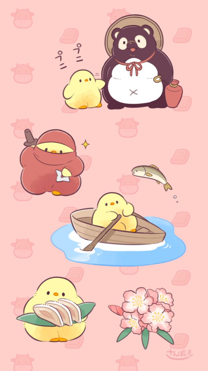 sanpoimo's tweet photo. 6月の壁紙ができました🐥
今月は滋賀県でﾓﾌ…ﾌﾟﾆ🦝🐤
よかったら使ってみてね🥷💕
#信楽焼 #たぬき #甲賀忍者 #琵琶湖 #鮎 #近江牛 #赤こんにゃく #鮒ずし https://t.co/CwYhA7axyy