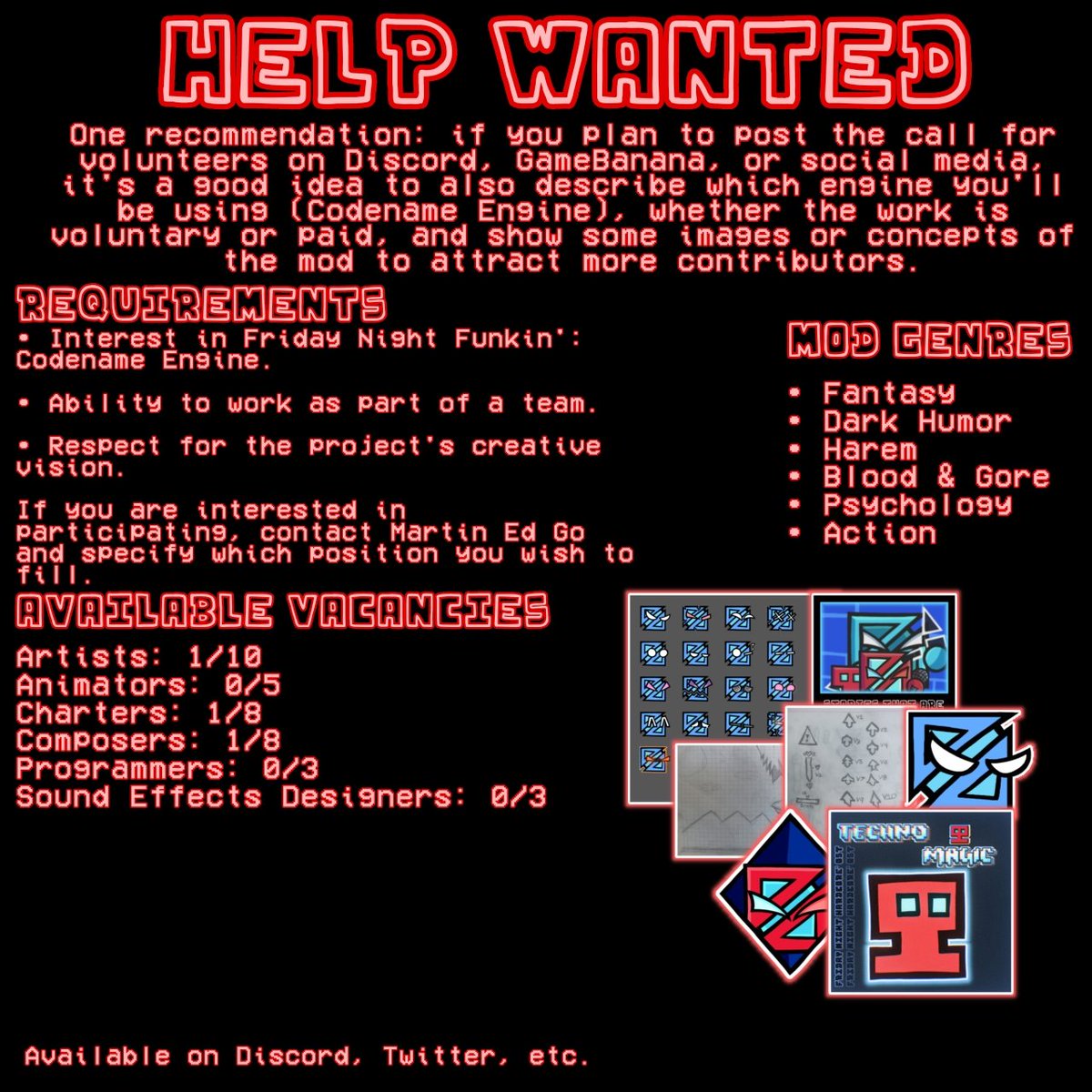EdGoStudioTeam's tweet photo. HELP WANTED
Friday Night Hardcore'

You can call Martin Ed Go, he's only available.
Twitter: @MartinEdGo
Discord: martinedgo

#HELPWANTED  #HelpWantedMod #FNF  #FNFHELPWANTED #FNFMod #ModFNF  #FridayNightFunkin #FridayNightFunkinMod #GD #GeometryDash #Harem

#FridayNightHardcore https://t.co/85CIaznu0J