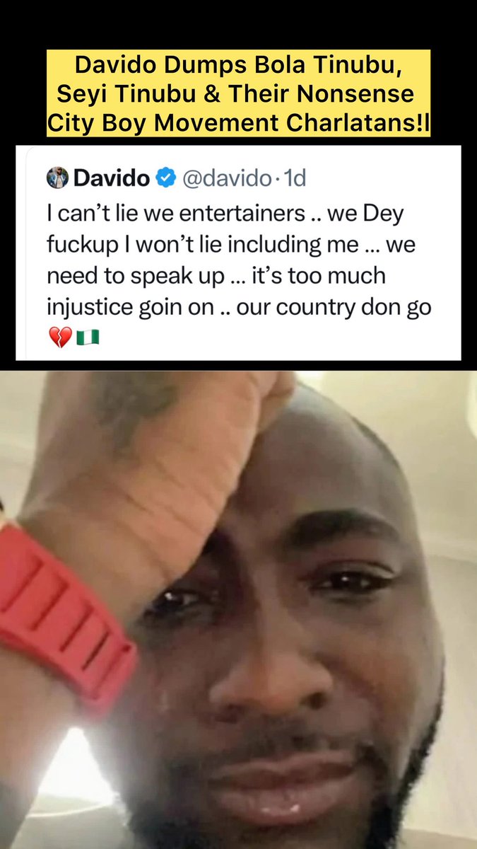 nayolytic's tweet photo. APC Led Govt Has Messed Up Nigeria, Davido Laments 

“I can’t lie, we entertainers… we dey fuck up, I won’t lie, including me. We need to speak up. It’s too much injustice going on. Our country don go,” he laments https://t.co/7UHIq9xHFB