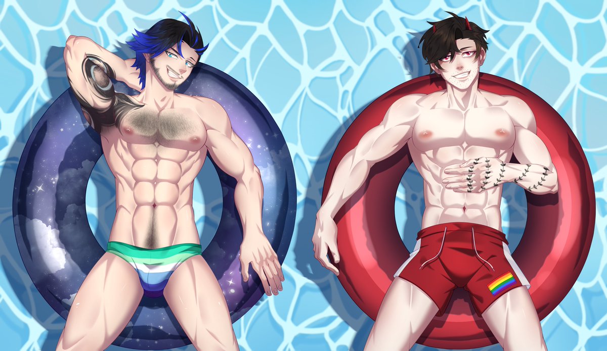 SethLunaris's tweet photo. 🏳️‍🌈Happy Pride! Happy Gay!🏳️‍🌈  

2 guys chillin in a pool 5 feet apart because they are gay, with my best friend @DemonBoyRenn 

❤️🧡💛💚💙💜

Art by @Maxintoshi https://t.co/unVQahbS1s