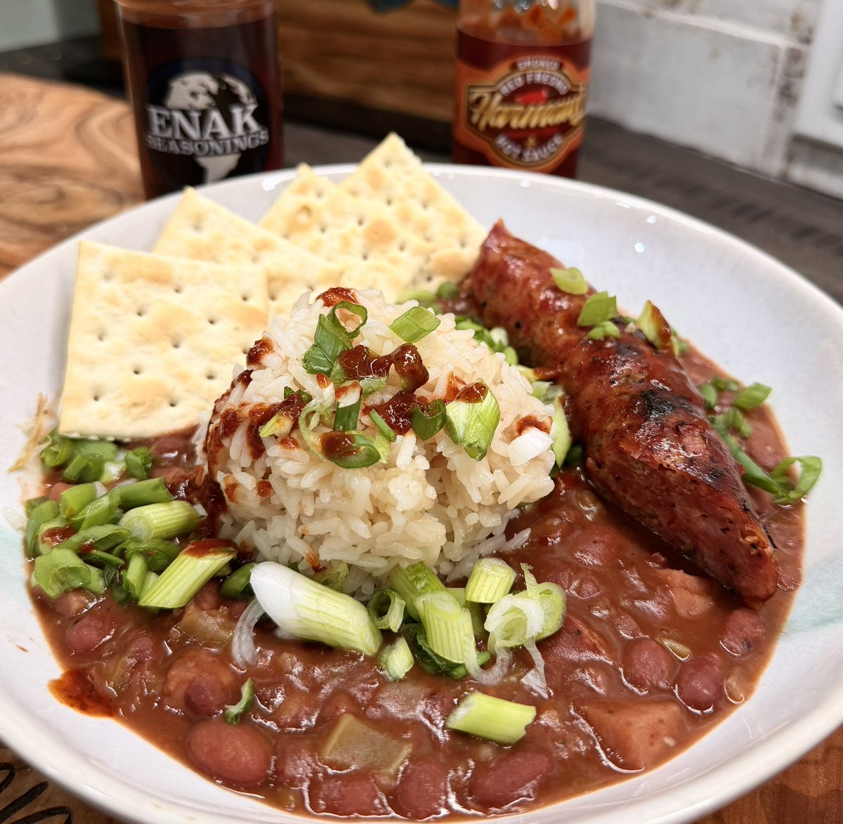 crappiedoc's tweet photo. Red beans and rice. Local jalapeño sausage. @HabaneroHarman smoked red Fresno. @EnakFlavors Cajun. https://t.co/4IpdKZZkGs