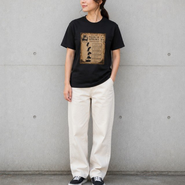 aruBuy's tweet photo. 猫社会での究極の謝罪とは。
生き抜くためにはお腹だって見せます。
TPOに合わせた謝罪だってできます。
だって猫だもん。
そんな謝罪を進化論としてまとめたニャーウィンの学術書風なデザイン。
古びて少し破れたような学術書を英字でプリントしたTシャツ。
 
生地は、5.6オンスでしっかりとした厚みがり、着崩れしにくく耐久性に優れています。