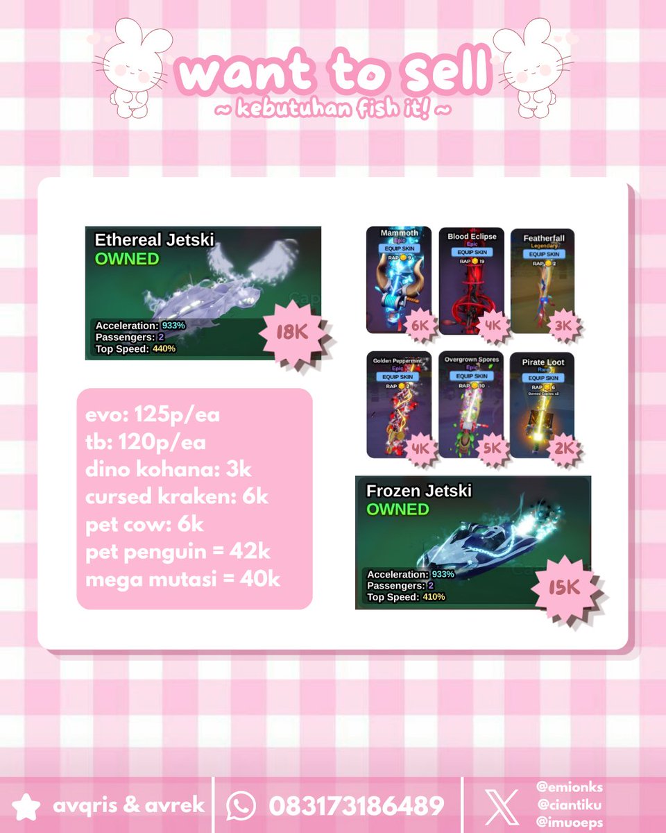 imuoeps's tweet photo. selamaatt pagiiii, marii jajaannn serba serbi kebutuhan fish it 🫧🧚🏻‍♀️🫶🏻🩷

☎️💌; https://t.co/QhnkSWJUGi https://t.co/6ydT8CK4Sa