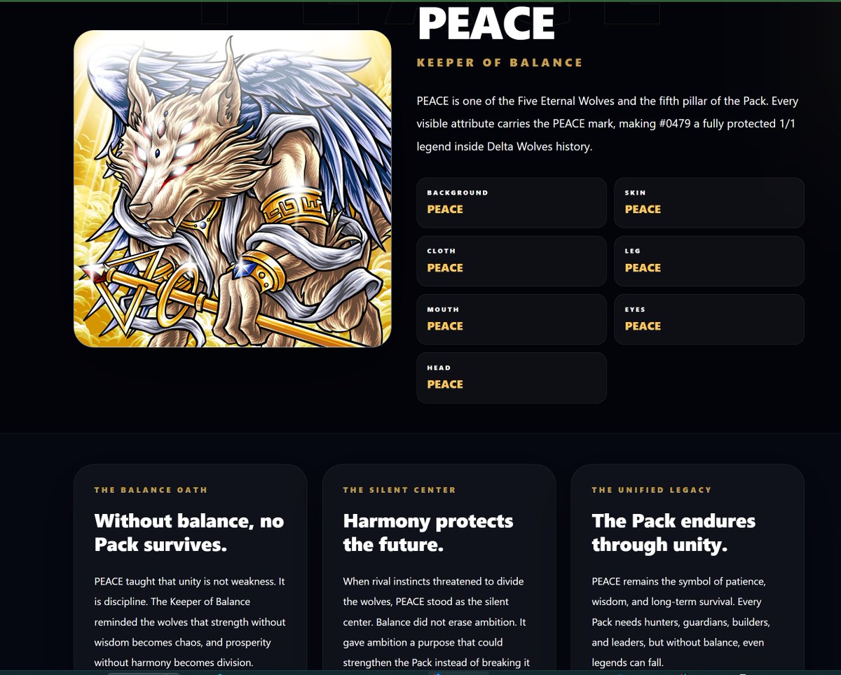 DeltaWolvesNFT's tweet photo. PEACE is one of the Five Founders.

What does PEACE represent to you?

#DeltaWolvesNFT #NFTCommunity #Web3Lore https://t.co/FnnfkZif97
