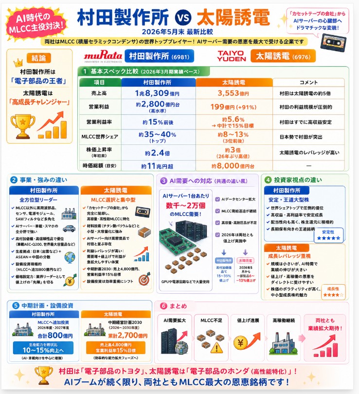 ✓AI時代のMLCC主役対決！ #村田製作所 vs #太陽誘電 （2026年5月末